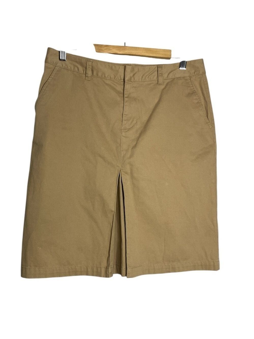 Eddie Bauer Front Hem Pleat A-Line Khaki Midi Skirt, size 10